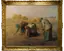 Realist painting of peasant women gleaning in field after restoration in ornate gold frame with restored natural colors