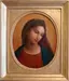 Renaissance-style religious portrait of young woman in oval format after restoration with gold frame and clear facial features